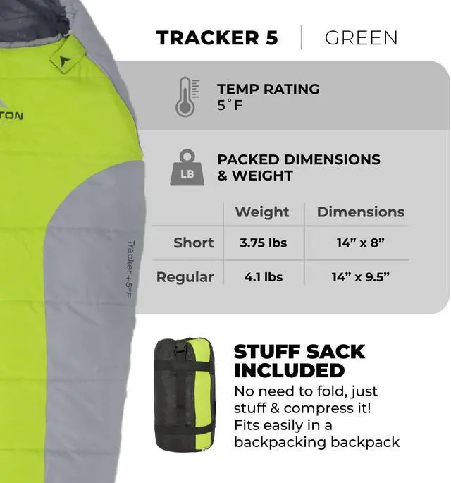 Alt view image 3 of 7 - Teton Tracker, 5 Degree Sleeping Bag; Lightweight, Warm Mummy Sleeping Bag, Camping, Backpacking, Hiking