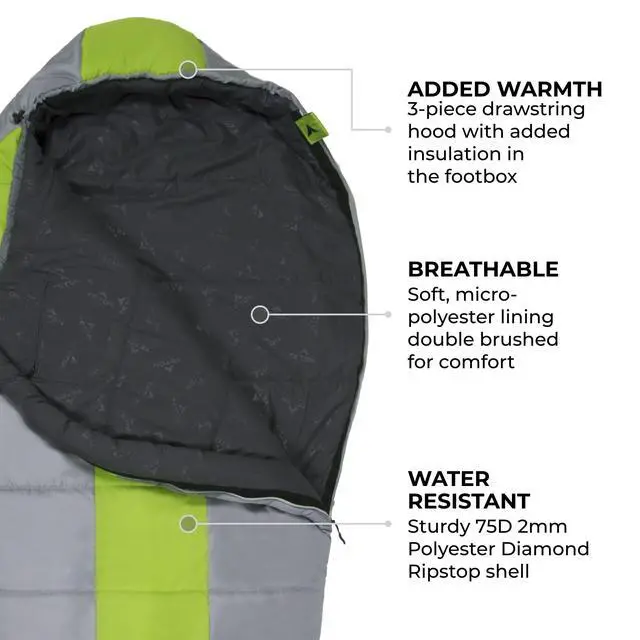 Alt view image 4 of 7 - Teton Tracker, 5 Degree Sleeping Bag; Lightweight, Warm Mummy Sleeping Bag, Camping, Backpacking, Hiking