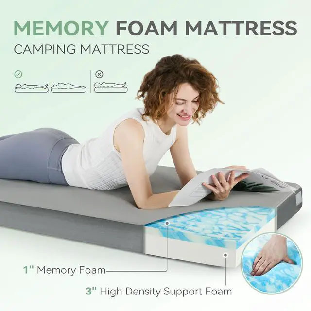 Alt view image 2 of 7 - Extra Thick 4in Memory Foam Camping Mattress Pad, Single Size