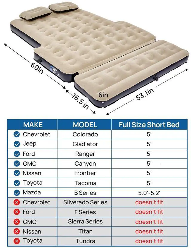 Alt view image 2 of 7 - 5-5.2Ft Truck Bed Air Mattress with Removable Tailgate Extension, Thickened Inflatable 5ft Compact Short Truck Beds, Compatible with Tacoma&Ranger&Gladiator&Colorado&Canyon,Camel&Black