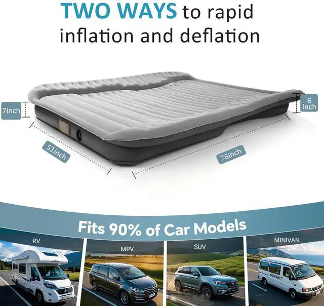 Alt view image 2 of 7 - Self-Inflating SUV Air Mattress with Built in Electric Pump