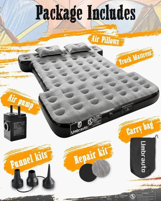 Alt view image 2 of 7 - Built-in Pump Air Mattress for 5.5-5.8ft Short Truck Bed, Inflatable Full-Size Pickup Airbed for Ford F150, Chevy Silverado, GMC Sierra, Dodge Ram, Toyota Tundra, Nissan Titan Outdoor Camping