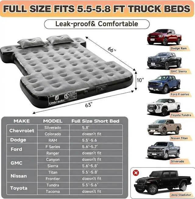 Alt view image 4 of 7 - Built-in Pump Air Mattress for 5.5-5.8ft Short Truck Bed, Inflatable Full-Size Pickup Airbed for Ford F150, Chevy Silverado, GMC Sierra, Dodge Ram, Toyota Tundra, Nissan Titan Outdoor Camping