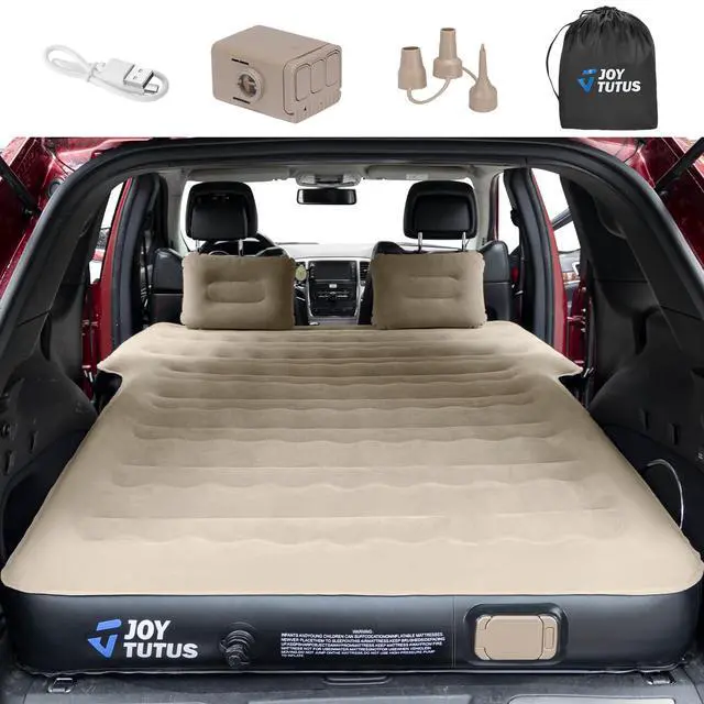 Alt view image 2 of 6 - SUV Inflatable Mattress for Outdoor Car Camping,Soft Flocking and Extra Thick Oxford Surface Air Mattress, SUV Air Mattress Camping Bed with Upgraded Built-in Air Pump, 2 Pillows(Camel&Black)