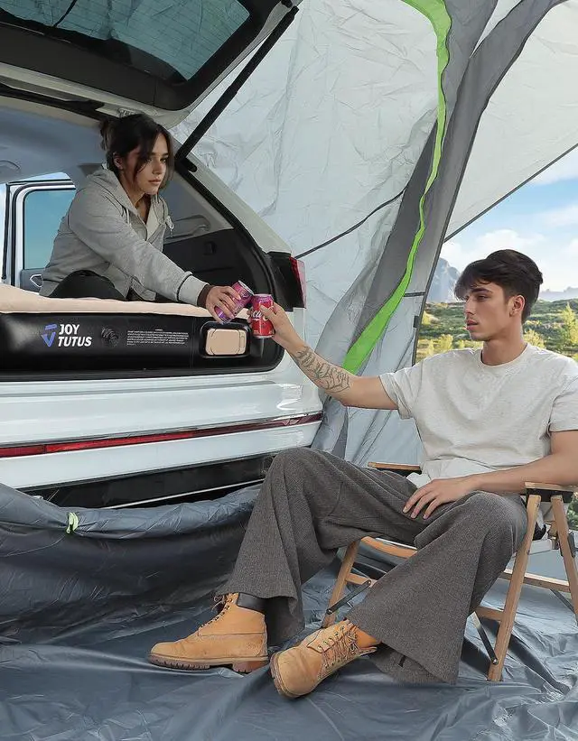 Alt view image 5 of 6 - SUV Inflatable Mattress for Outdoor Car Camping,Soft Flocking and Extra Thick Oxford Surface Air Mattress, SUV Air Mattress Camping Bed with Upgraded Built-in Air Pump, 2 Pillows(Camel&Black)