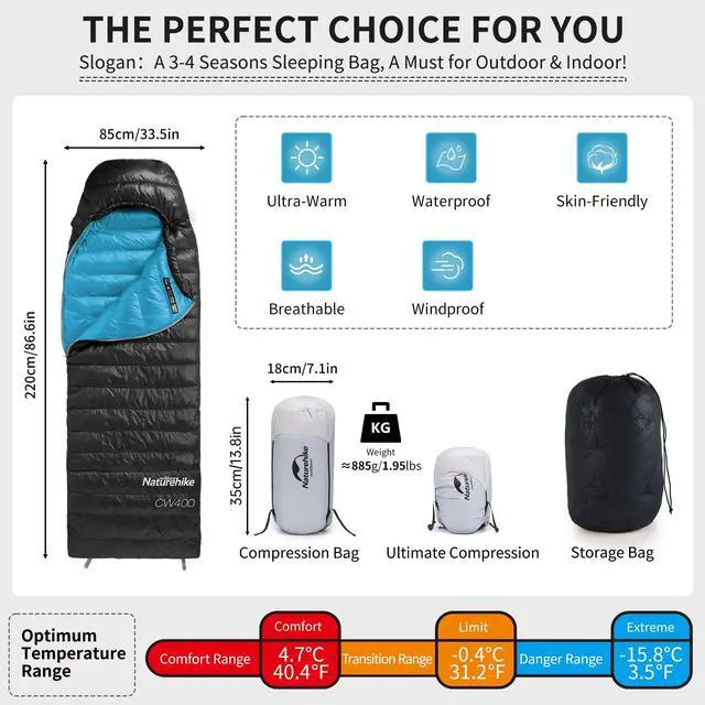Alt view image 2 of 7 - Ultralight Down Sleeping Bag, 650FP Backpacking Sleeping Bag for Adults, 40.4 Waterproof Sleeping Bags for Camping, Hiking, Traveling with Compression Sack