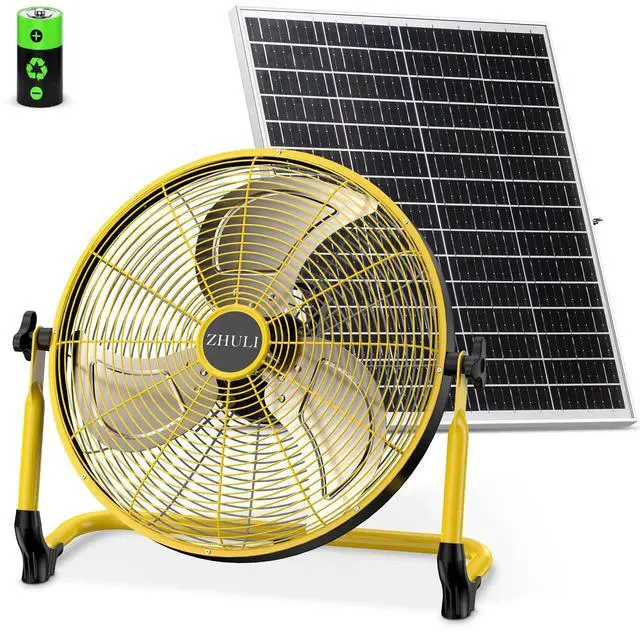 Main image of 18" Solar Fan, Portable Battery Operated Floor Fan, Rechargeable Cordless Camping Fan, 40W Solar Panel, Hi-Velocity Brushless Motor, Metal blade, USB Phone Charge, 8~60H Runtime, Quiet, Wireless