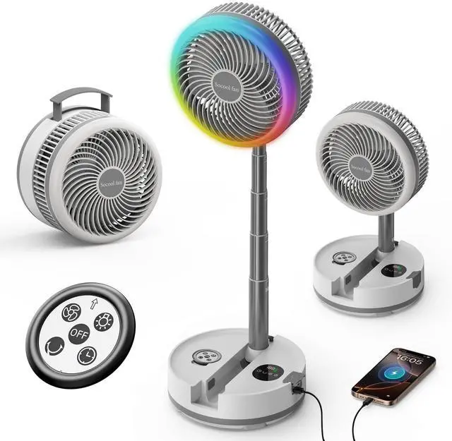 Main image of Socool 40000mAh Portable Fan Foldable Battery Rechargeable with 8 Speed & 106H, 90° Osciliating Floor Standing Fan Remote, Desk Fan with 8H Timer & LED Light for Home Outdoor Travel Camping