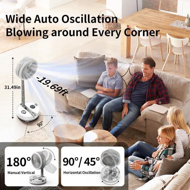 Alt view image 4 of 7 - Socool 40000mAh Portable Fan Foldable Battery Rechargeable with 8 Speed & 106H, 90° Osciliating Floor Standing Fan Remote, Desk Fan with 8H Timer & LED Light for Home Outdoor Travel Camping