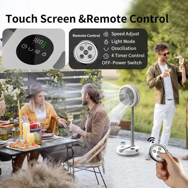 Alt view image 5 of 7 - Socool 40000mAh Portable Fan Foldable Battery Rechargeable with 8 Speed & 106H, 90° Osciliating Floor Standing Fan Remote, Desk Fan with 8H Timer & LED Light for Home Outdoor Travel Camping