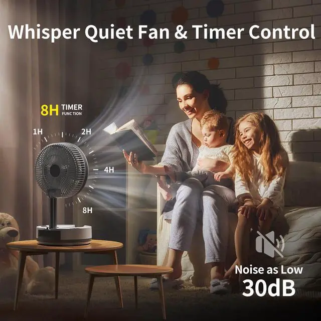 Alt view image 6 of 7 - Socool 40000mAh Portable Fan Foldable Battery Rechargeable with 8 Speed & 106H, 90° Osciliating Floor Standing Fan Remote, Desk Fan with 8H Timer & LED Light for Home Outdoor Travel Camping