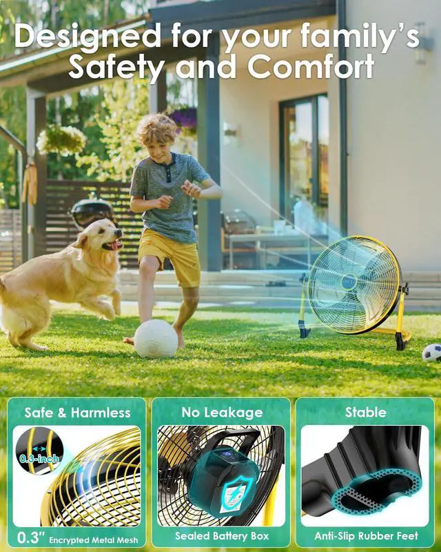 Alt view image 2 of 7 - 18" Portable Battery Operated Floor Fan, Rechargeable Cordless Camping Fan, Hi-Velocity Brushless Motor, Metal blade, USB Phone Charge, 8~60H Runtime, Quiet, Wireless, For Outdoor Home Workshop