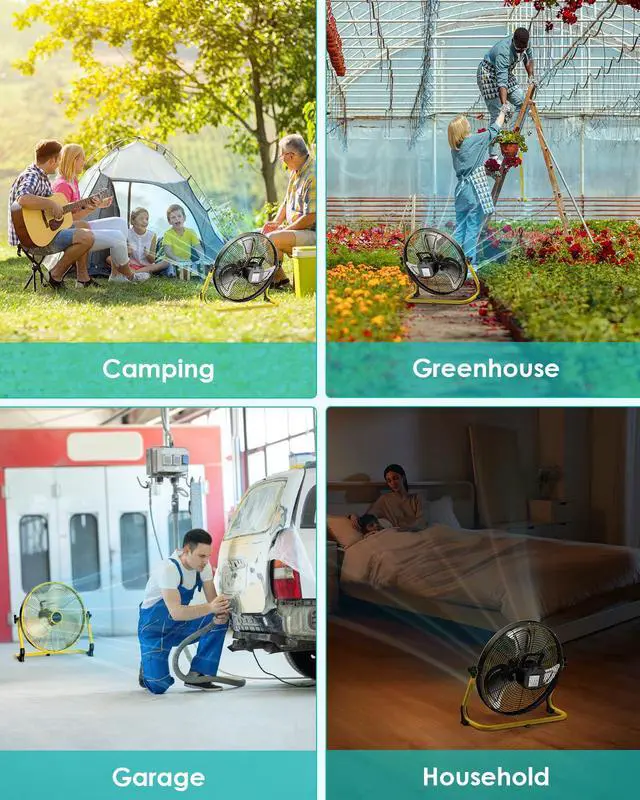 Alt view image 5 of 7 - 18" Portable Battery Operated Floor Fan, Rechargeable Cordless Camping Fan, Hi-Velocity Brushless Motor, Metal blade, USB Phone Charge, 8~60H Runtime, Quiet, Wireless, For Outdoor Home Workshop