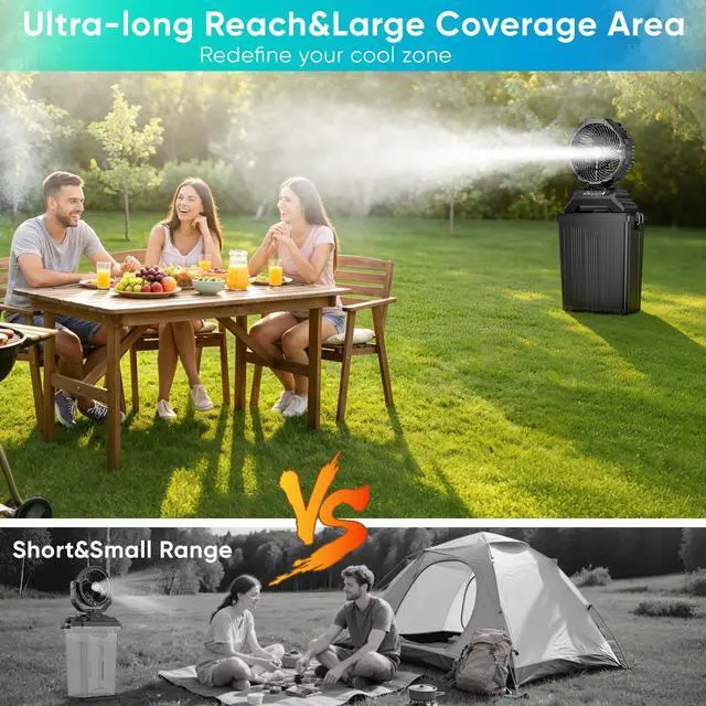 Alt view image 4 of 7 - Portable Misting Fan for Outside, 70Hrs Camping Mister Fan,15L Cooling Fan with Remote, Ice Fan with 4 Spray Speeds,4 Misting Modes,3 Light Modes for Garden/Camping/Party/Fishing