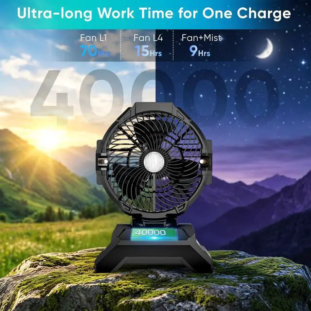 Alt view image 3 of 7 - Portable Misting Fan for Outside, 70Hrs Camping Mister Fan,15L Cooling Fan with Remote, Ice Fan with 4 Spray Speeds,4 Misting Modes,3 Light Modes for Garden/Camping/Party/Fishing
