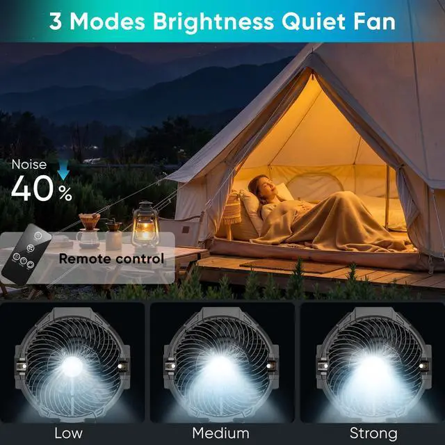Alt view image 6 of 7 - Portable Misting Fan for Outside, 70Hrs Camping Mister Fan,15L Cooling Fan with Remote, Ice Fan with 4 Spray Speeds,4 Misting Modes,3 Light Modes for Garden/Camping/Party/Fishing