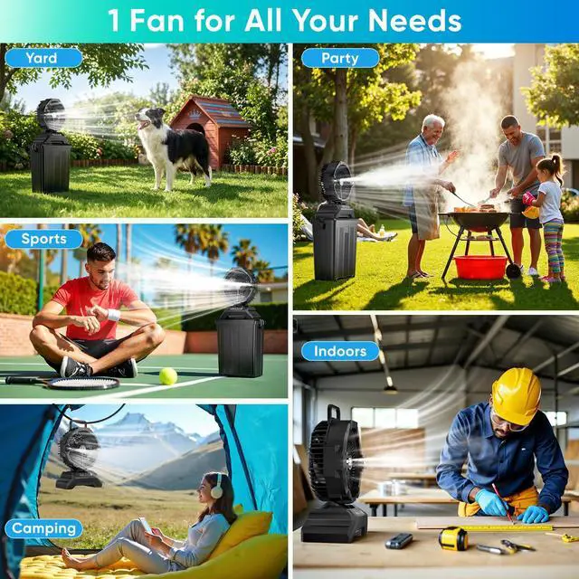 Alt view image 7 of 7 - Portable Misting Fan for Outside, 70Hrs Camping Mister Fan,15L Cooling Fan with Remote, Ice Fan with 4 Spray Speeds,4 Misting Modes,3 Light Modes for Garden/Camping/Party/Fishing