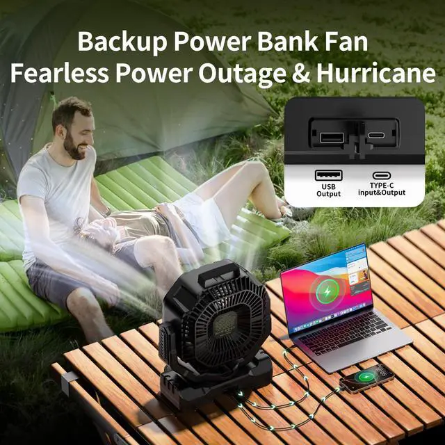 Alt view image 5 of 7 - Socool 40000mAh Camping Fan Rechargeable, Battery Operated Portable Outdoor Fan Remote, 136Hrs & 4-Speed Cordless Oscillating, Table Fan with Light & Timer for Tent RV Jobsite Hurricane Power Outage