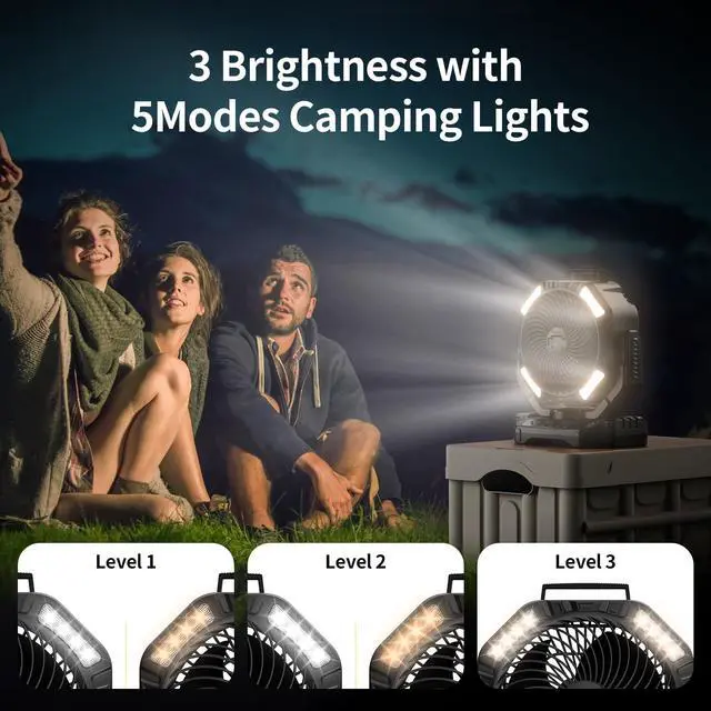 Alt view image 7 of 7 - Socool 40000mAh Camping Fan Rechargeable, Battery Operated Portable Outdoor Fan Remote, 136Hrs & 4-Speed Cordless Oscillating, Table Fan with Light & Timer for Tent RV Jobsite Hurricane Power Outage