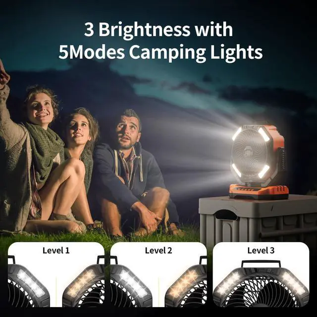 Alt view image 7 of 7 - Socool 40000mAh Camping Fan Rechargeable, Battery Operated Portable Outdoor Fan Remote, 136Hrs & 4-Speed Cordless Oscillating, Table Fan with Light & Timer for Tent RV Jobsite Hurricane Power Outage