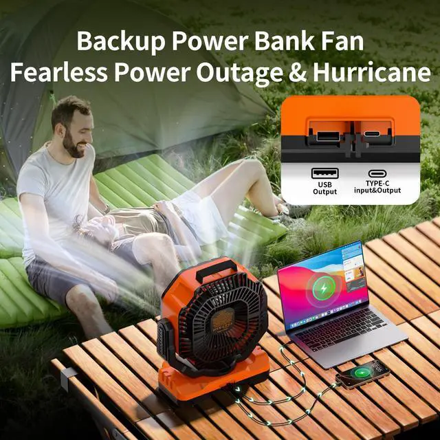 Alt view image 5 of 7 - Socool 40000mAh Camping Fan Rechargeable, Battery Operated Portable Outdoor Fan Remote, 136Hrs & 4-Speed Cordless Oscillating, Table Fan with Light & Timer for Tent RV Jobsite Hurricane Power Outage