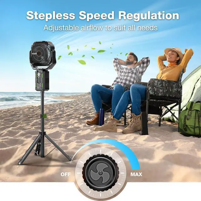 Alt view image 3 of 6 - F21 Camping Fan with Stand, 20000mAh Rechargeable Battery Powered Standing Fan, LED Lanterns for Power Outages, Strong Wind, Fast Charging for Tent, Travel, Bedroom, Camping Essentials