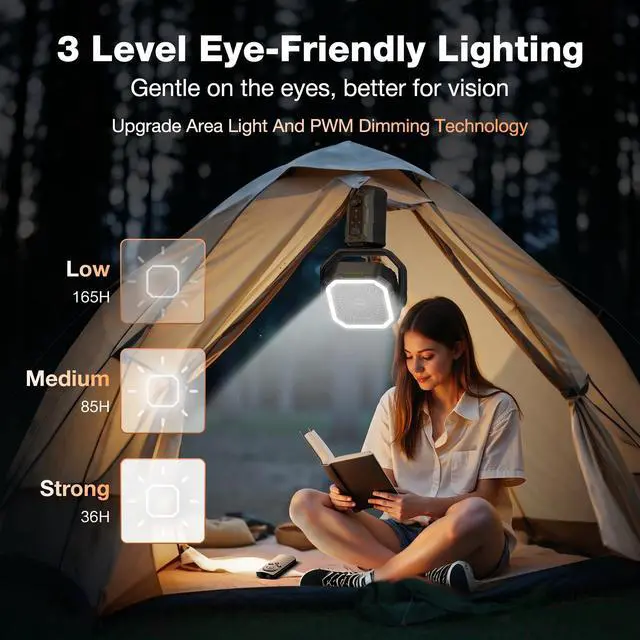 Alt view image 5 of 6 - F21 Camping Fan with Stand, 20000mAh Rechargeable Battery Powered Standing Fan, LED Lanterns for Power Outages, Strong Wind, Fast Charging for Tent, Travel, Bedroom, Camping Essentials