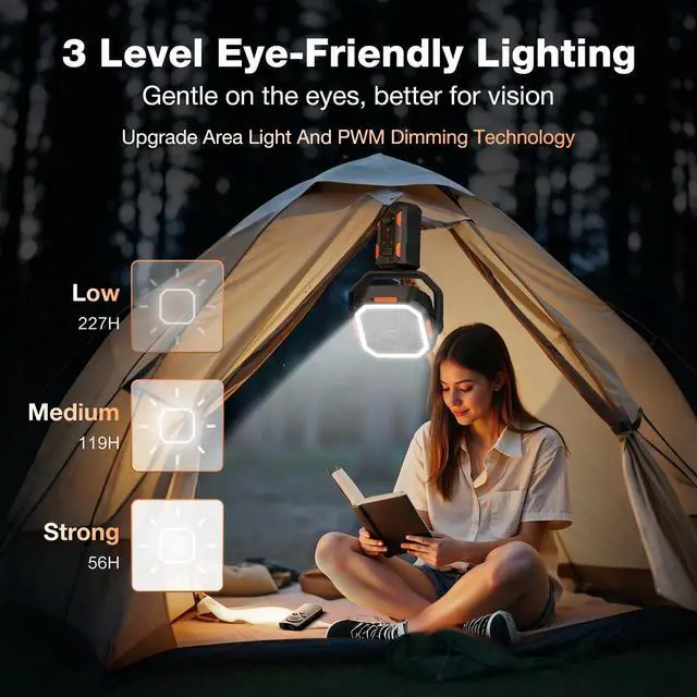 Alt view image 5 of 6 - Portable Camping Fan with Adjustable Height Stand, 30000mAh Battery Powered Fan with Remote, LED Light, Auto Oscillation for Tent, RV, Bedroom, Travel Floor & Desk Fan