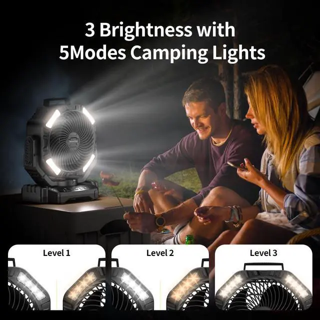 Alt view image 7 of 7 - Socool 40000mAh Camping Fan Rechargeable, Battery Operated Portable Outdoor Fan Remote, 136Hrs & 4-Speed Cordless Oscillating, Table Fan with Light & Timer for Tent RV Jobsite Hurricane Power Outage