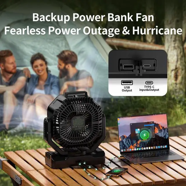 Alt view image 5 of 7 - Socool 40000mAh Camping Fan Rechargeable, Battery Operated Portable Outdoor Fan Remote, 136Hrs & 4-Speed Cordless Oscillating, Table Fan with Light & Timer for Tent RV Jobsite Hurricane Power Outage