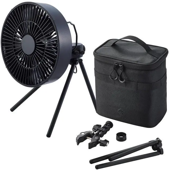 Main image of NESTOUT Outdoor Camping Fan with Tripod, 4 Speed Settings & Breeze Mode, 3 Angle Oscillation, 90° Adjustable Tilt, Timer (30/60/90 mins), USB C Compatible, Portable Tent Fan (Black Full Kit)