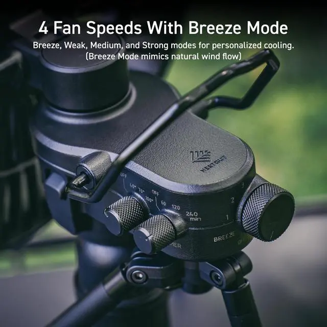 Alt view image 3 of 7 - NESTOUT Outdoor Camping Fan with Tripod, 4 Speed Settings & Breeze Mode, 3 Angle Oscillation, 90° Adjustable Tilt, Timer (30/60/90 mins), USB C Compatible, Portable Tent Fan (Black Full Kit)