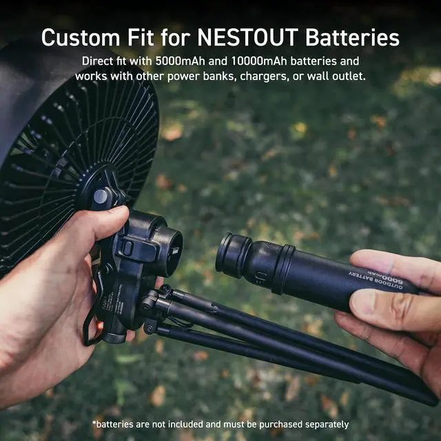 Alt view image 2 of 7 - NESTOUT Outdoor Camping Fan with Tripod, 4 Speed Settings & Breeze Mode, 3 Angle Oscillation, 90° Adjustable Tilt, Timer (30/60/90 mins), USB C Compatible, Portable Tent Fan (Black Full Kit)
