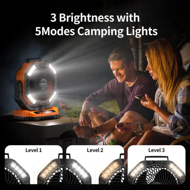 Alt view image 7 of 7 - Socool 40000mAh Camping Fan Rechargeable, Battery Operated Portable Outdoor Fan Remote, 136Hrs & 4-Speed Cordless Oscillating, Table Fan with Light & Timer for Tent RV Jobsite Hurricane Power Outage