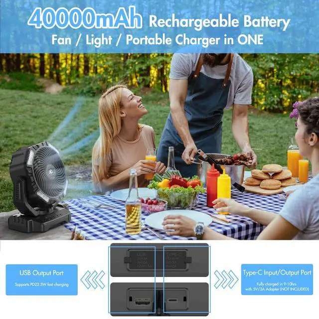Alt view image 2 of 7 - 40000mAh Battery Powered Fan, Rechargeable Oscillating Floor Fan with Remote, 136H Cooling Max Camping Essentials for RV, Fathers Day Gift for Men Dad Blue Collar Workers, Co-Branded with AMACOOL