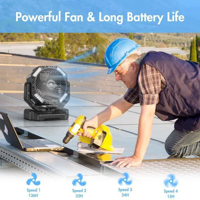 Alt view image 3 of 7 - 40000mAh Battery Powered Fan, Rechargeable Oscillating Floor Fan with Remote, 136H Cooling Max Camping Essentials for RV, Fathers Day Gift for Men Dad Blue Collar Workers, Co-Branded with AMACOOL