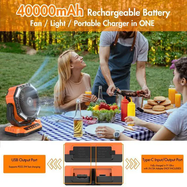 Alt view image 2 of 7 - 40000mAh Battery Powered Fan, Rechargeable Oscillating Floor Fan with Remote, 136H Cooling Camping Essentials for RV Garage, Fathers Day Gift for Men Dad Blue Collar Worker, Co-Branded with AMACOOL