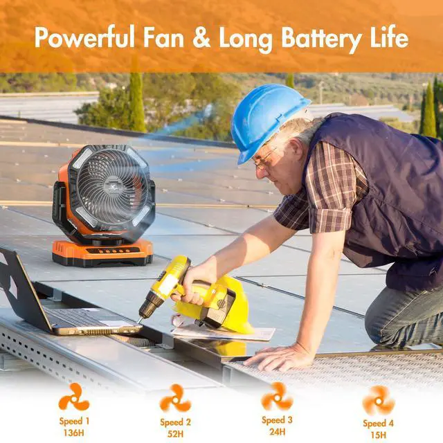 Alt view image 3 of 7 - 40000mAh Battery Powered Fan, Rechargeable Oscillating Floor Fan with Remote, 136H Cooling Camping Essentials for RV Garage, Fathers Day Gift for Men Dad Blue Collar Worker, Co-Branded with AMACOOL