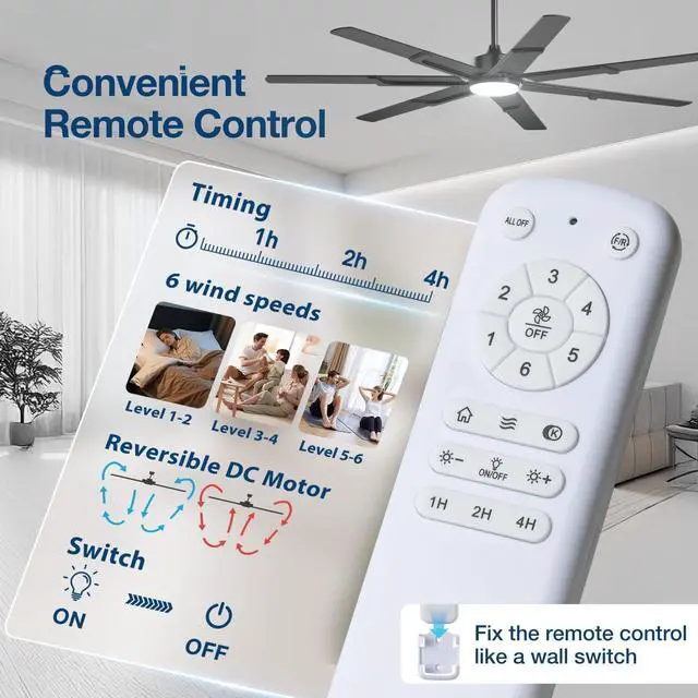 Alt view image 3 of 7 - 66 Inch Ceiling Fans with Lights and Remote, Black