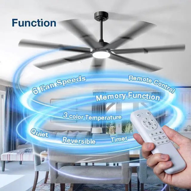 Alt view image 2 of 7 - 66 Inch Ceiling Fans with Lights and Remote, Black