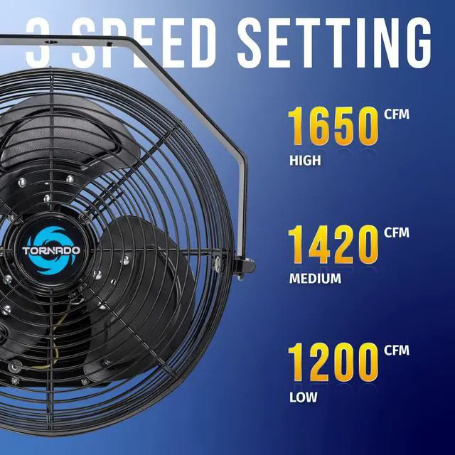 Alt view image 6 of 7 - 12 Inch Outdoor Water-Resistant Metal Industrial Wall Mounted Fan IPX4 Rated High Velocity Wall Fan For Commercial, Industrial, Residential, 3 Speed 6.6 FT Cord cETL Safety Listed, Black