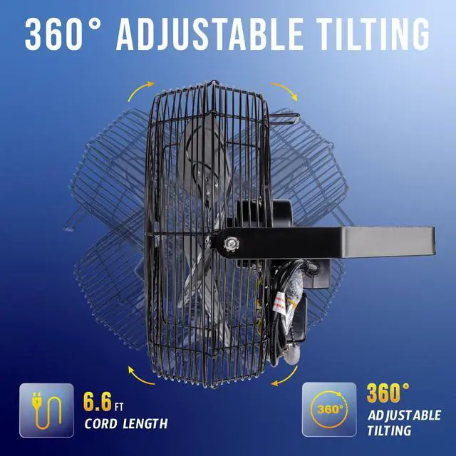 Alt view image 4 of 7 - 12 Inch Outdoor Water-Resistant Metal Industrial Wall Mounted Fan IPX4 Rated High Velocity Wall Fan For Commercial, Industrial, Residential, 3 Speed 6.6 FT Cord cETL Safety Listed, Black