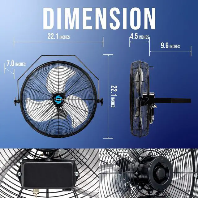 Alt view image 2 of 7 - - 18 Inch High Velocity Industrial Wall Fan with TEAO Enclosure Motor - 4000 CFM - 3 Speed - 6.5 FT Cord - Industrial, Commercial, Residential Use - UL Safety Listed