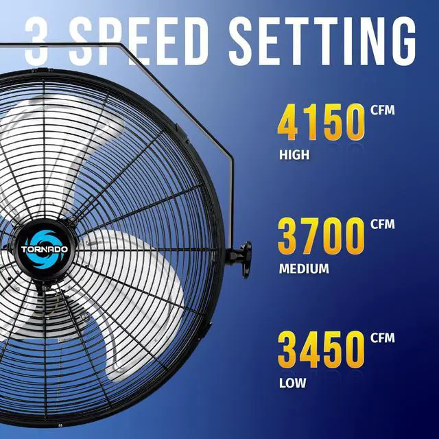 Alt view image 3 of 7 - - 18 Inch High Velocity Industrial Wall Fan with TEAO Enclosure Motor - 4000 CFM - 3 Speed - 6.5 FT Cord - Industrial, Commercial, Residential Use - UL Safety Listed