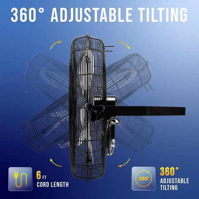 Alt view image 4 of 7 - - 18 Inch High Velocity Industrial Wall Fan with TEAO Enclosure Motor - 4000 CFM - 3 Speed - 6.5 FT Cord - Industrial, Commercial, Residential Use - UL Safety Listed
