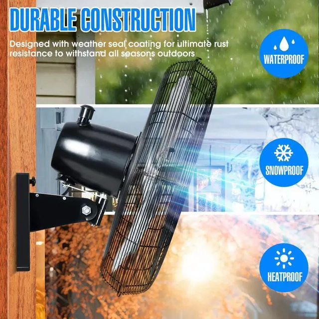Alt view image 3 of 6 - 20" Outdoor Oscillating High Velocity Wall Fan with 4750 CFM Heavy Duty Weatherproof Motor, Variable Speed Adjustment for Workshop, Garage, Patios, Commercial and industrial, 20 inch,Black