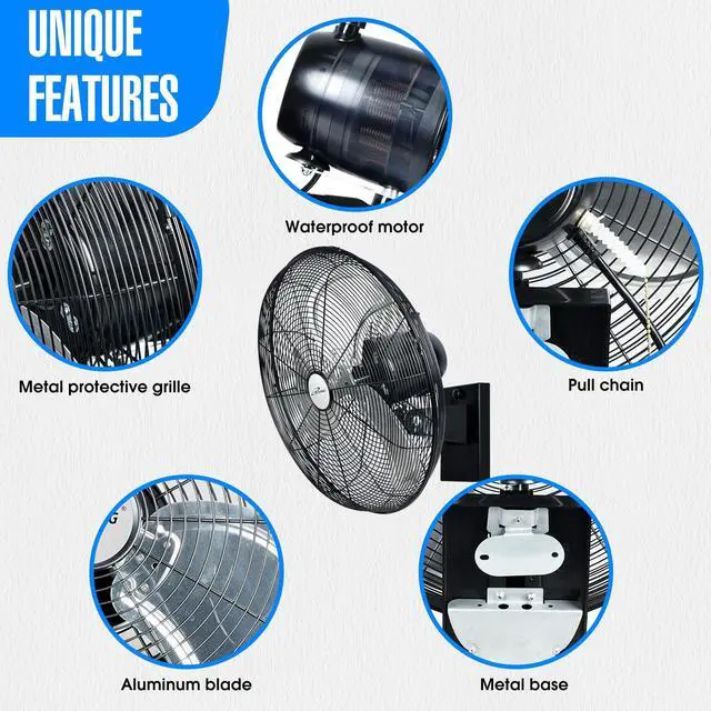 Alt view image 5 of 6 - 20" Outdoor Oscillating High Velocity Wall Fan with 4750 CFM Heavy Duty Weatherproof Motor, Variable Speed Adjustment for Workshop, Garage, Patios, Commercial and industrial, 20 inch,Black