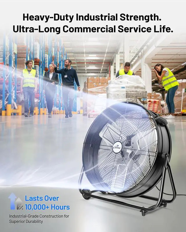Alt view image 4 of 7 - 24" High Velocity Drum Fan Industrial, Commercial, Residential Air Circulator for Garage, Shop, Patio, Barn, Greenhouse, Speed Control 7700CFM, UL Listed,Black
