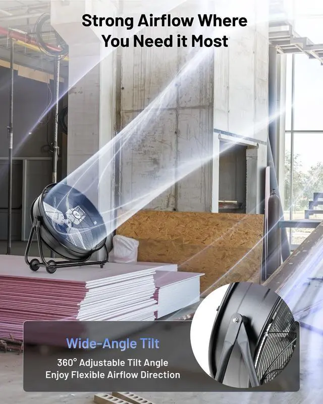 Alt view image 5 of 7 - 24" High Velocity Drum Fan Industrial, Commercial, Residential Air Circulator for Garage, Shop, Patio, Barn, Greenhouse, Speed Control 7700CFM, UL Listed,Black