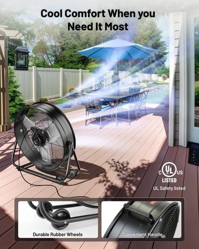 Alt view image 6 of 7 - 24" High Velocity Drum Fan Industrial, Commercial, Residential Air Circulator for Garage, Shop, Patio, Barn, Greenhouse, Speed Control 7700CFM, UL Listed,Black